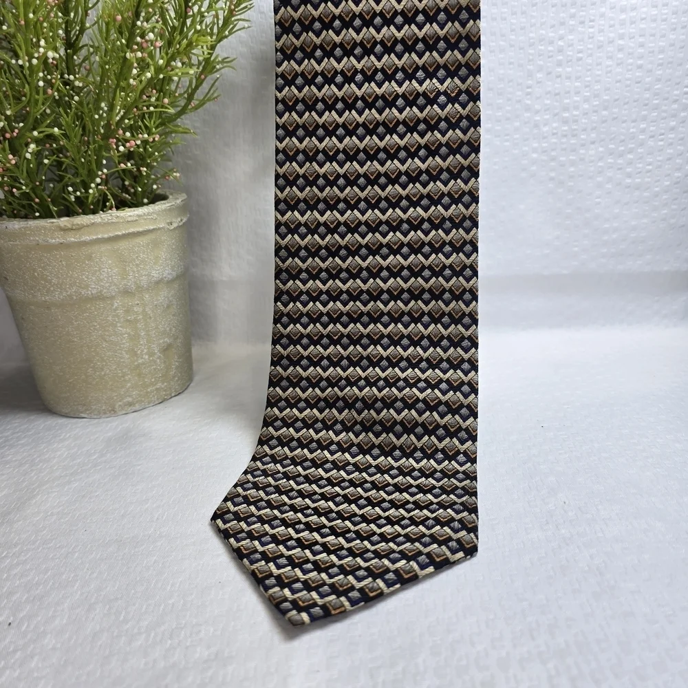 TESORO ROSSO UOMO MODA BLACK AND BROWN DIAMOND ZIGZAG SILK TIE MENS